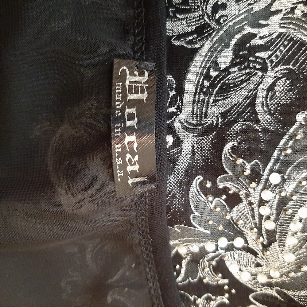 DOCAL Rhinestone Embellished Black Top, Size: Large - Picture 6 of 7